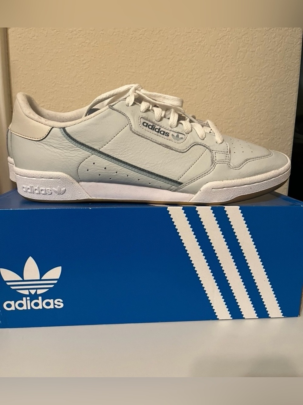adidas pale mint green Leather Low-Top Sneaker with Gray Accent